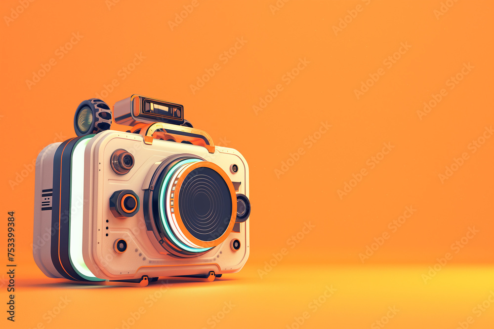 Vintage-style Orange Camera on a Gradient Background.