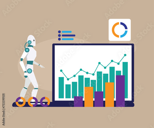 Robot automatic stock trading flat vector illustration