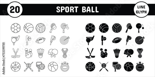 Sport Ball Line Glyph Vector Illustration Icon Sticker Set Design Materials photo