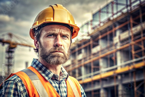 Serious Construction Worker at Building Site