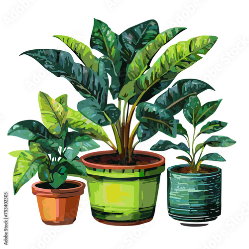 Houseplants flowerpots isolated icons