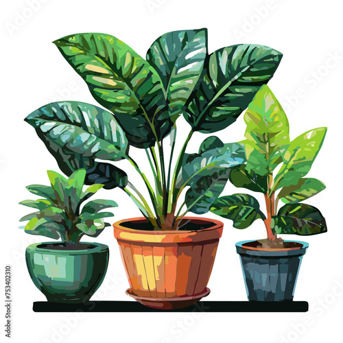 Houseplants flowerpots isolated icons