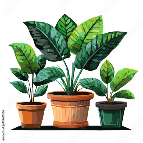 Houseplants flowerpots isolated icons