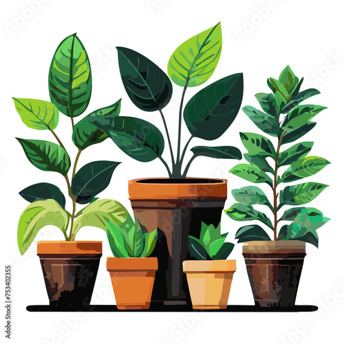 Houseplants flowerpots isolated icons