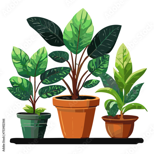 Houseplants flowerpots isolated icons