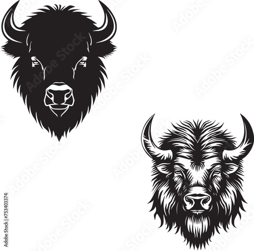 Bison head vector logo black silhouette on white background