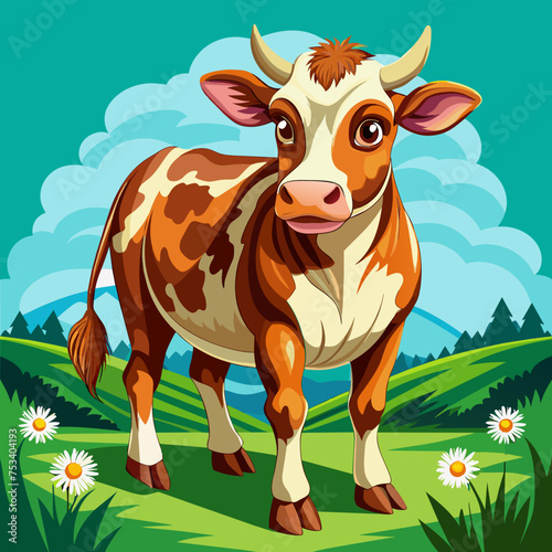 Cow, heifer, ladybird, pet, vector, illustration, draw, cartoon, pretty, cute