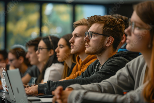 College students learn while attending lecture in classroom