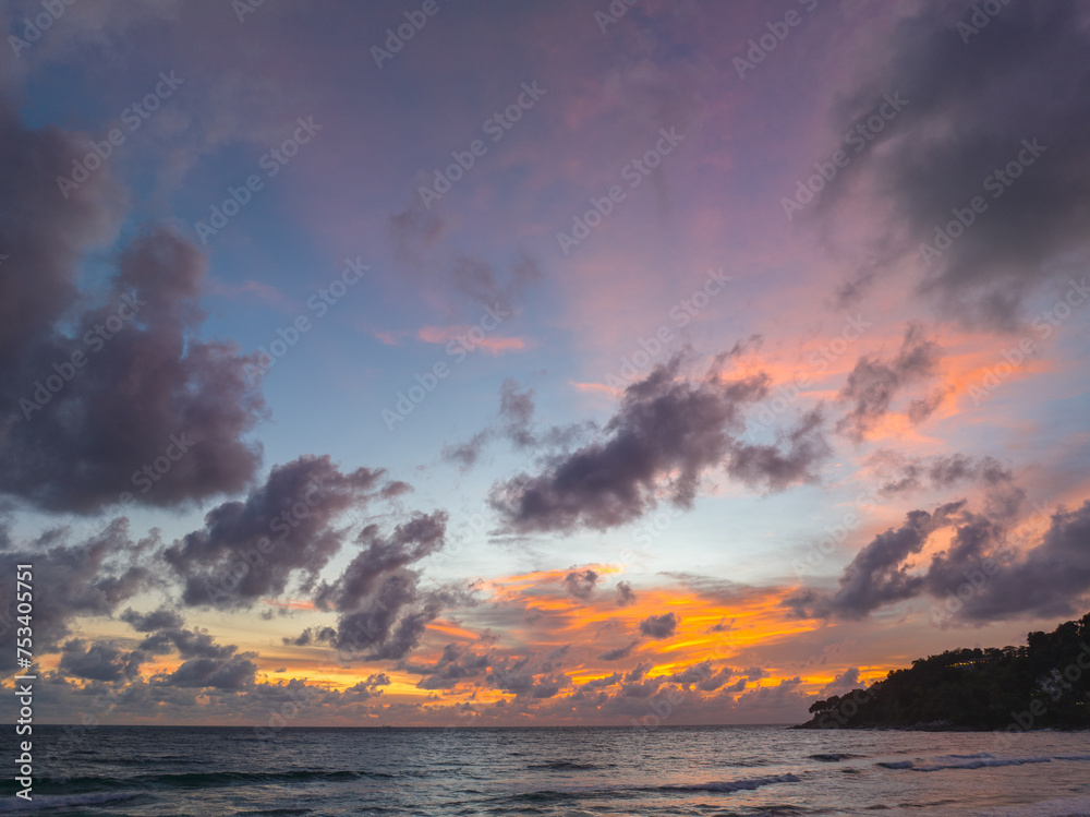 amazing colorful sky in sunset above the ocean..beautiful landscape with sky, clouds and sunrise a panoramic view. .panorama sunset sky..Timelapse of Dramatic Sky at Sunset.
