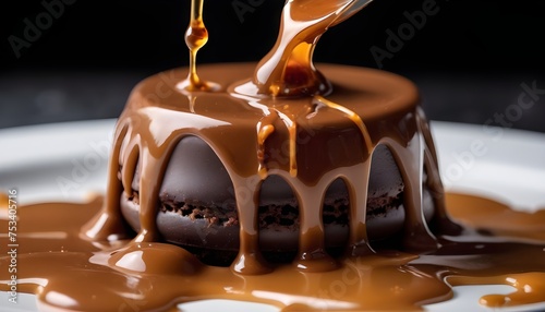 A of chocolate covered with caramel sauce