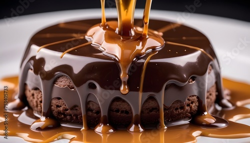 A of chocolate covered with caramel sauce photo