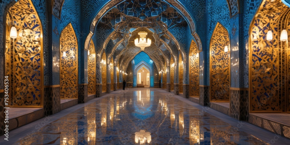 With its ornate Islamic arches and mesmerizing Arabic patterns, the mosque is a testament to the beauty of Islamic architecture and design - obrazy, fototapety, plakaty 