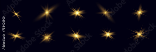 Star effect on a green background, glowing lights, flare, explosion and stars. White color special effect isolated.
