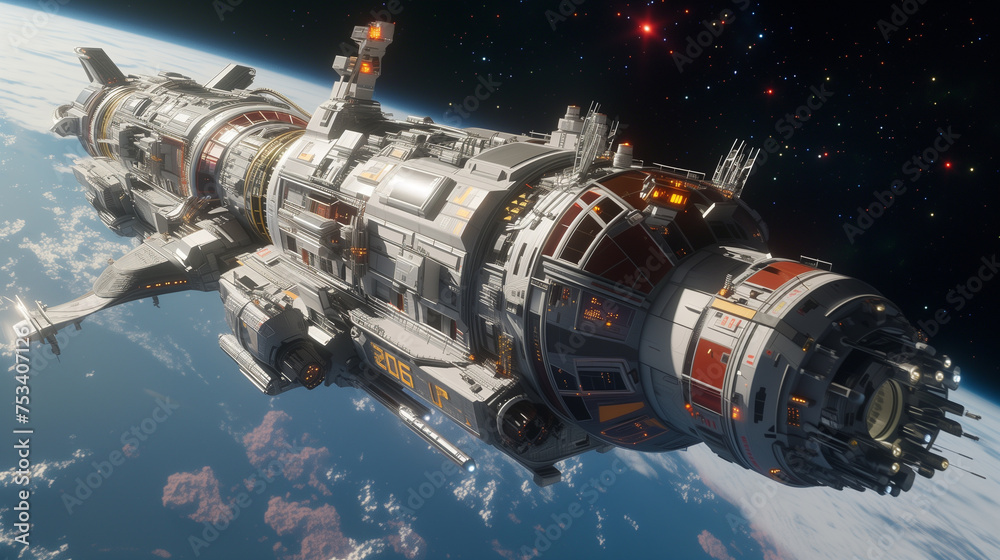 Fantastic huge Intergalactic space ship in outer space Fantastic huge Intergalactic space ship in outer space