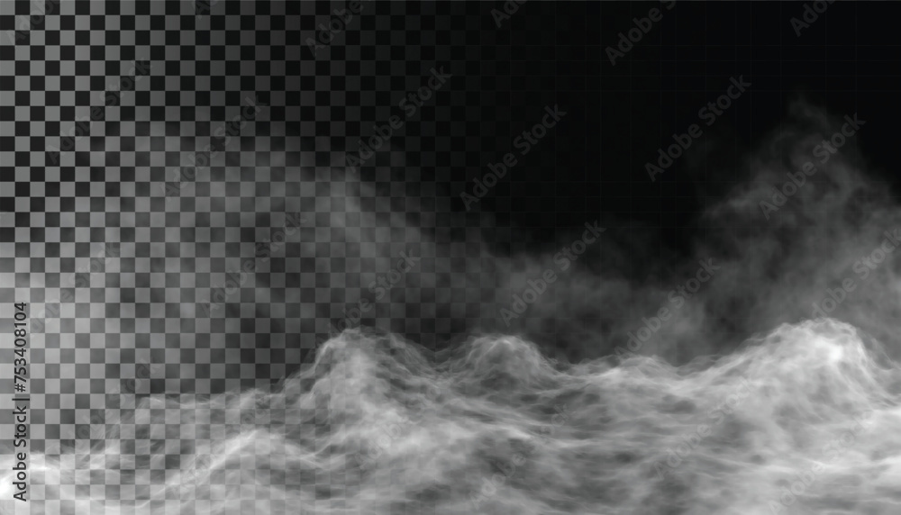 Fog or smoke isolated transparent background. White cloudiness, mist, smog, dust, vapor PNG