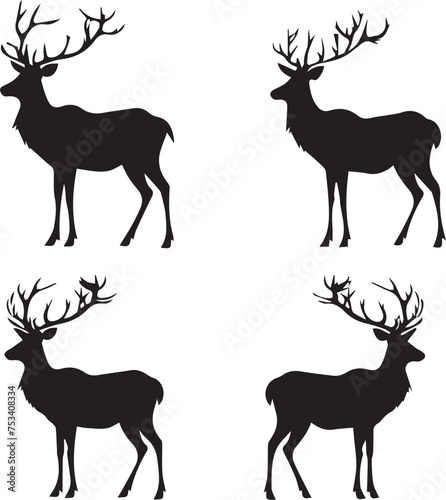 Set of Deers black silhouettes isolated on white background