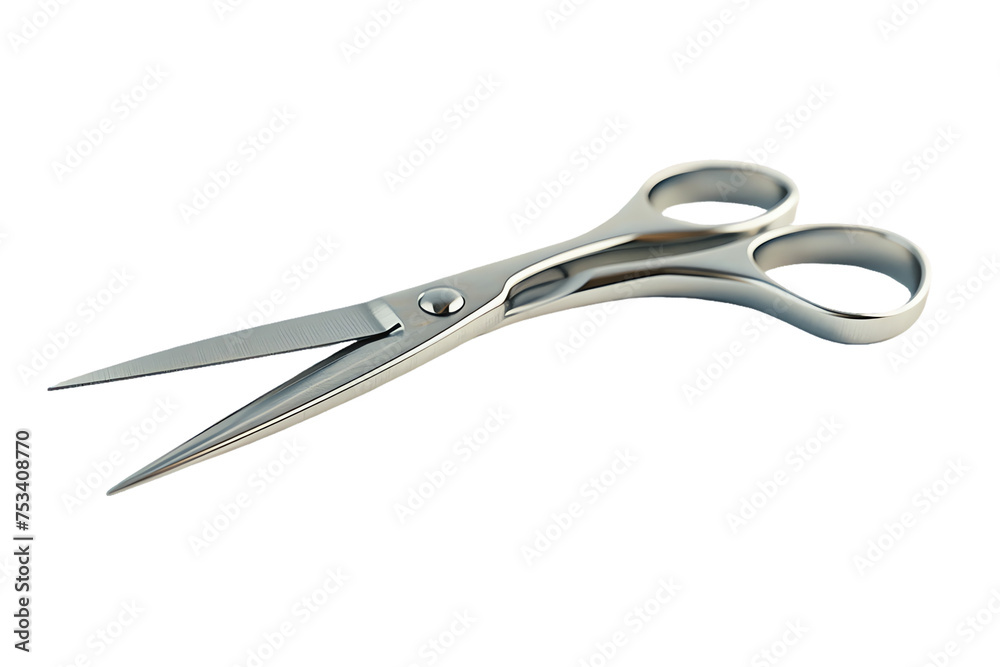 Obraz premium Isolated pair of sharp steel scissors for cutting, on a white background