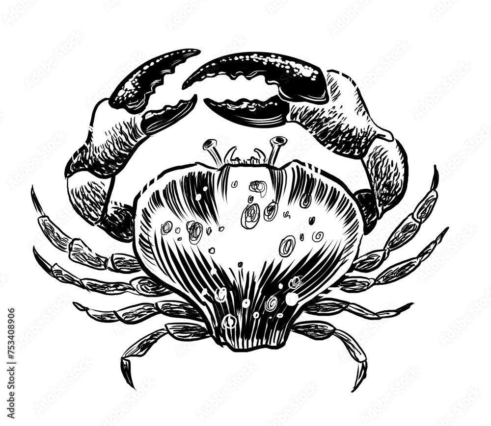Poster Sea Crab Hand drawn Retro Styled Black And White Illustration Poster Sea Crab Hand drawn Retro Styled Black And White Illustration