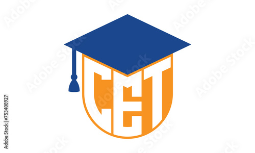 CET initial letter academic logo design vector template. school college logo, university logo, graduation cap logo, institute logo, educational logo, library logo, teaching logo, book shop, varsity	