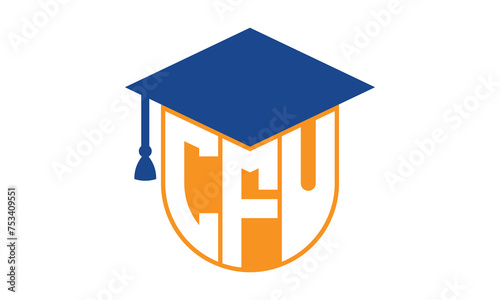 CFU initial letter academic logo design vector template. school college logo, university logo, graduation cap logo, institute logo, educational logo, library logo, teaching logo, book shop, varsity	