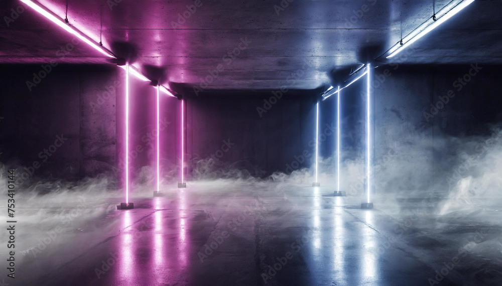 Neon Dreamscape: Futuristic Cyber Garage Room with Ultraviolet Light