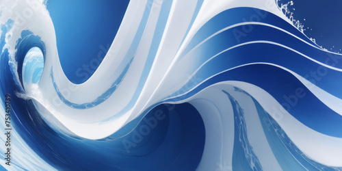 Abstract blue and white water ocean wave and curved line background. Blue wave with liquid fluid ocean texture. Ocean wave banner background.