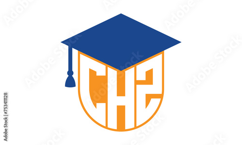 CHZ initial letter academic logo design vector template. school college logo, university logo, graduation cap logo, institute logo, educational logo, library logo, teaching logo, book shop, varsity	 photo