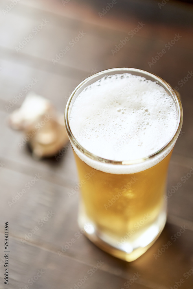Glass of beer on wooden background. Copy space. Glass of beer on wooden background. Copy space.