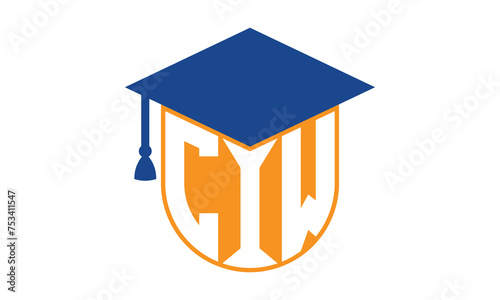 CIW initial letter academic logo design vector template. school college logo, university logo, graduation cap logo, institute logo, educational logo, library logo, teaching logo, book shop, varsity	 photo