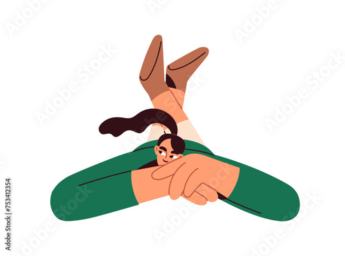 Happy dreamy woman lying on floor, leaning on chin with hands. Girl with excited interested look aside. Female character dreaming, thinking. Flat vector illustration isolated on white background