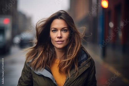 Portrait of a beautiful young woman on the street in the city