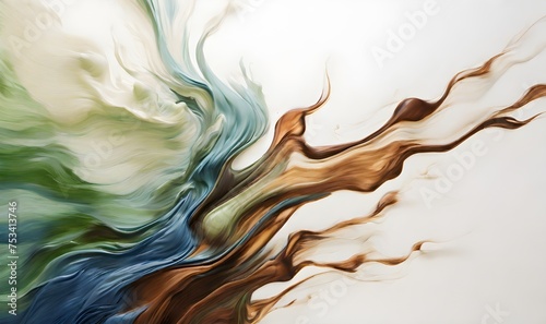 An abstract blur of green, blue, and brown colors with a grainy texture on a white background, generative AI