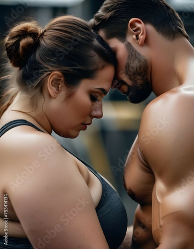 Intimate portrait of plus sized woman with her muscular boyfriend