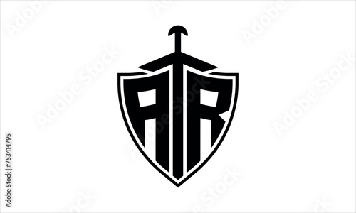 AR initial letter shield icon gaming logo design vector template. batman logo, sports logo, monogram, polygon, war game, symbol, playing logo, abstract, fighting, typography, icon, minimal, knife logo