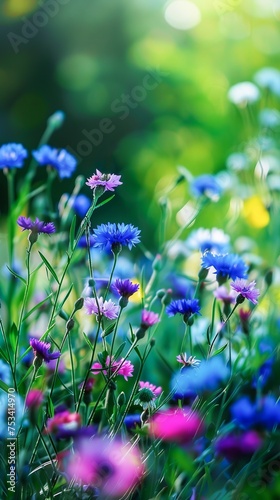 Vibrant Blue Cornflowers Blooming in a Lush Garden During Springtime