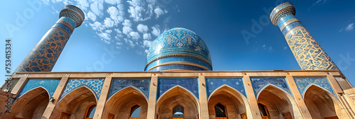 Outside view of beautiful Mosque,
Uzbekistan Khiva the Islam Khodja minaret  photo
