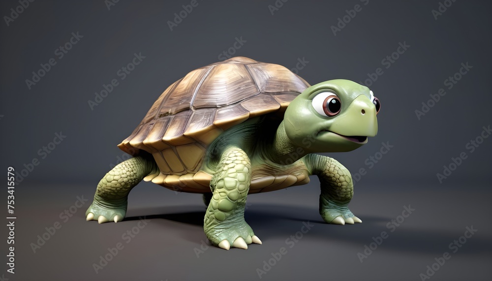 Obraz premium Cute cartoon animal turtle 3D model rendering character
