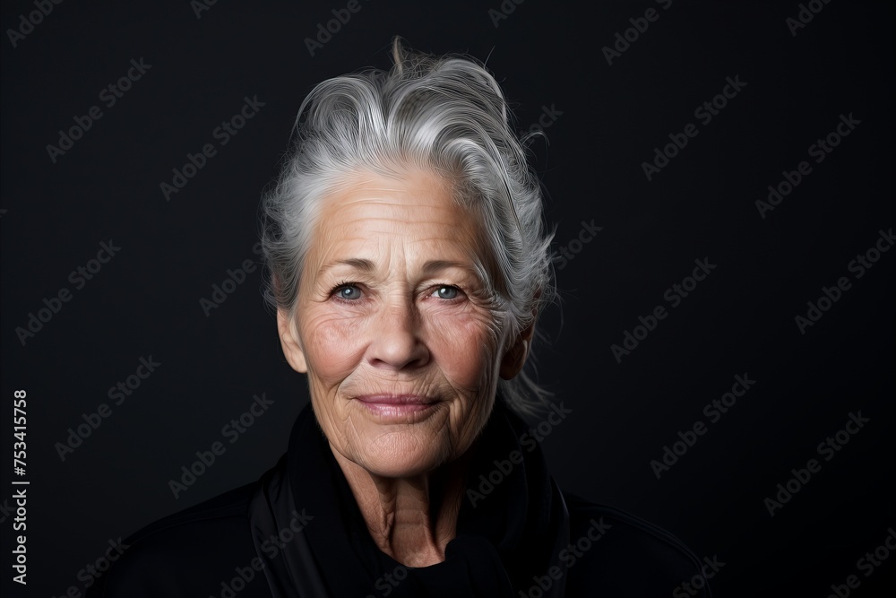 Portrait of beautiful senior woman with grey hair. Isolated on black background. Portrait of beautiful senior woman with grey hair. Isolated on black background.
