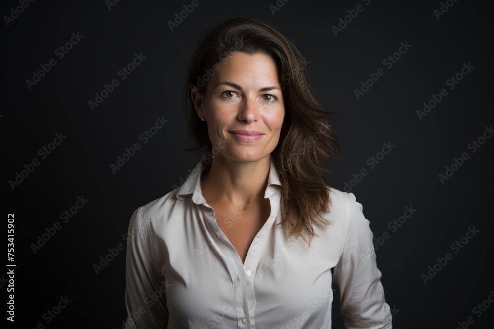 Portrait of a beautiful businesswoman on a dark background. Studio shot. Portrait of a beautiful businesswoman on a dark background. Studio shot.