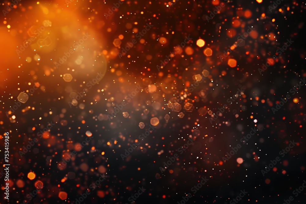 Abstract orange and black glitter bokeh background.