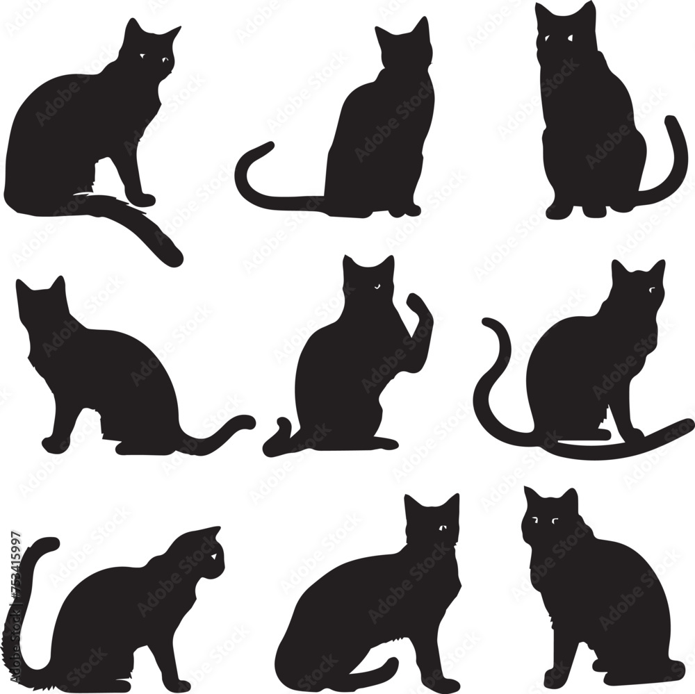Vector isolated silhouette Cat set in different poses Vector isolated silhouette Cat set in different poses
