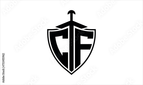 CF initial letter shield icon gaming logo design vector template. batman logo, sports logo, monogram, polygon, war game, symbol, playing logo, abstract, fighting, typography, icon, minimal, knife logo