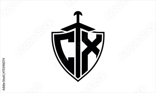 CX initial letter shield icon gaming logo design vector template. batman logo, sports logo, monogram, polygon, war game, symbol, playing logo, abstract, fighting, typography, icon, minimal, knife logo