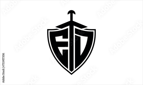 ED initial letter shield icon gaming logo design vector template. batman logo, sports logo, monogram, polygon, war game, symbol, playing logo, abstract, fighting, typography, icon, minimal, knife logo