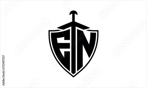 EN initial letter shield icon gaming logo design vector template. batman logo, sports logo, monogram, polygon, war game, symbol, playing logo, abstract, fighting, typography, icon, minimal, knife logo