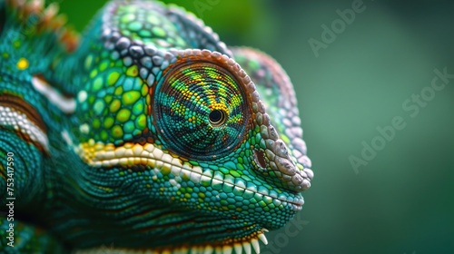  Close-Up of Vivid Green Chameleon  Generative AI