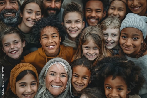 Group of smiling multiethnic people.