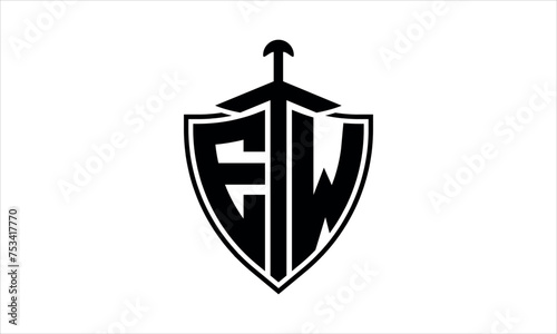 EW initial letter shield icon gaming logo design vector template. batman logo, sports logo, monogram, polygon, war game, symbol, playing logo, abstract, fighting, typography, icon, minimal, knife logo