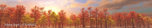 Autumn trees, autumn park, autumn panorama, 3D rendering