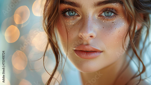 Close-Up of Woman With Blue Eyes with beautiful makeup